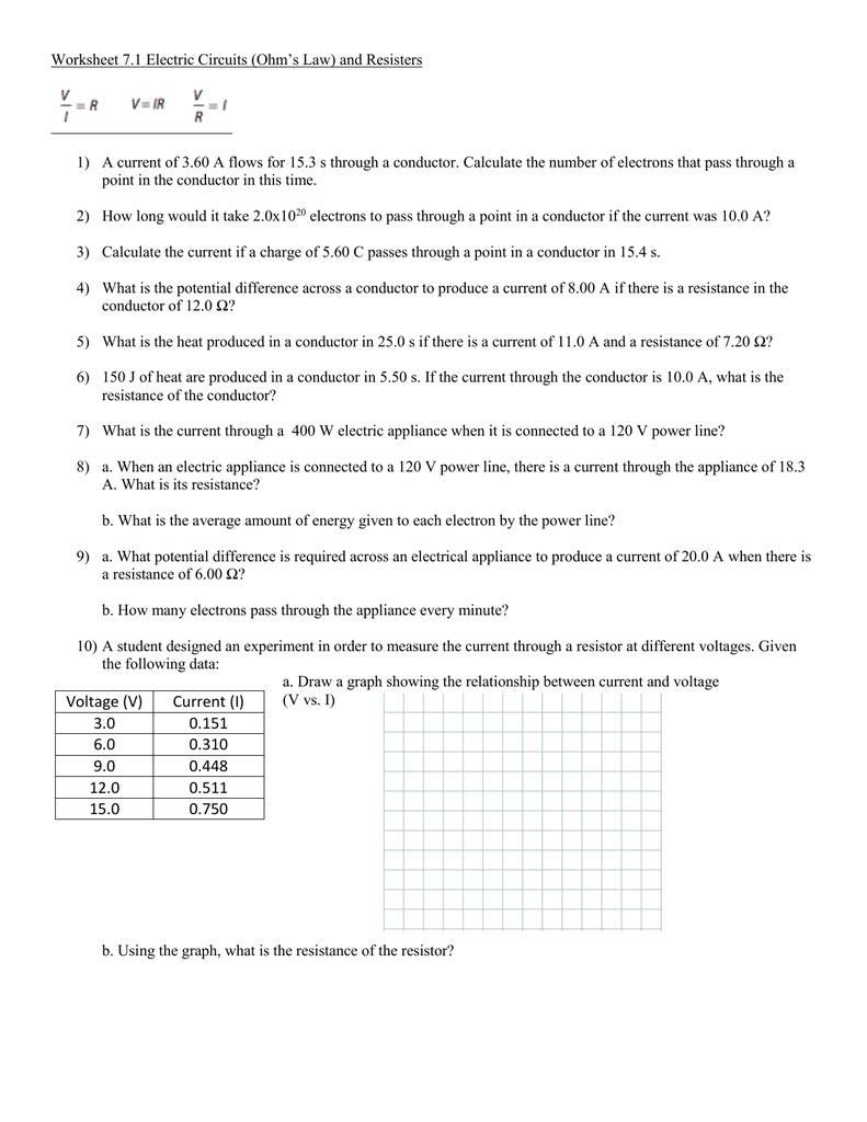 Worksheet - 7.1 Electric Circuits