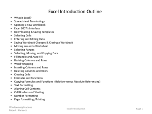 Excel Introduction outline Power Point