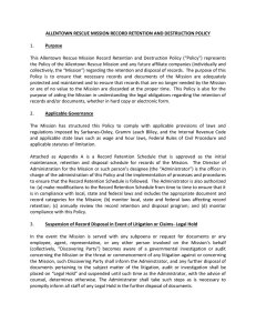 Allentown Rescue Mission Record Retention and Destruction Policy
