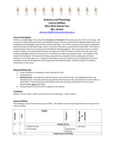 Anatomy and Physiology Course Syllabus 2011