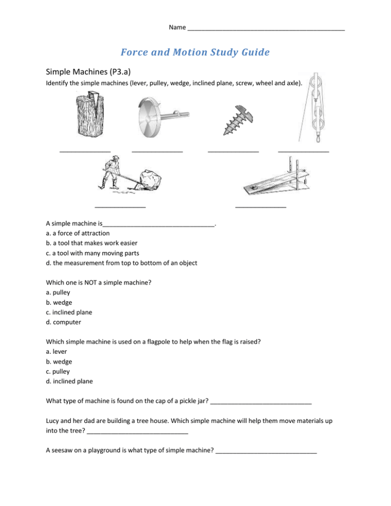 Force And Motion Study Guide Force And Motion Study Guide
