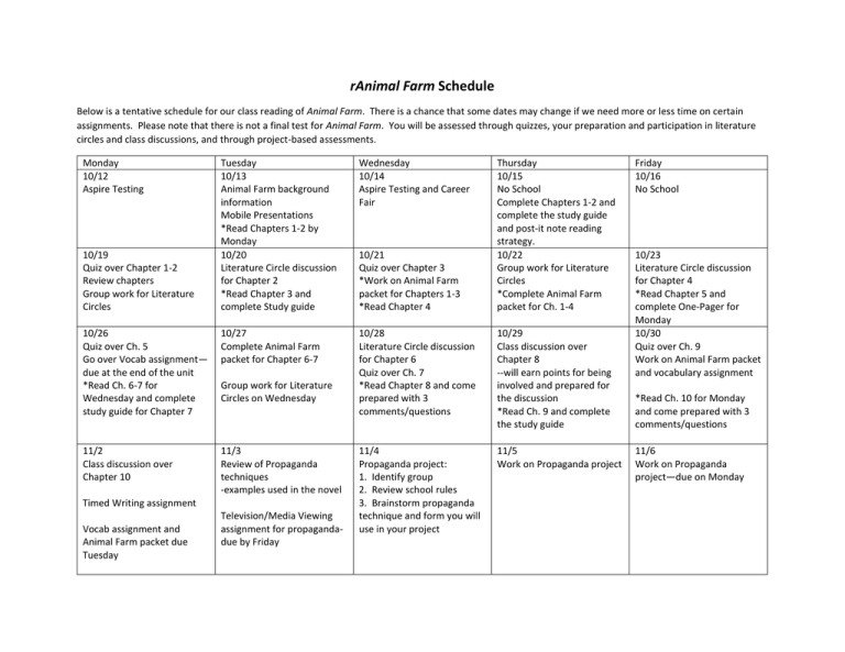 R Animal Farm Schedule