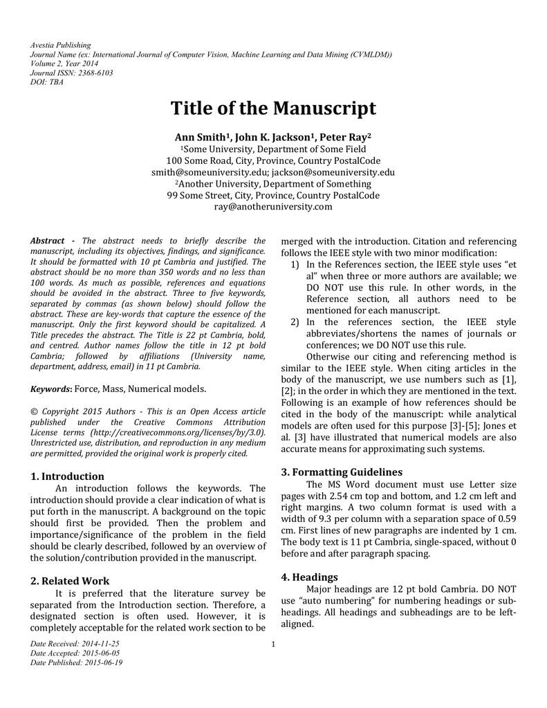 book manuscript format