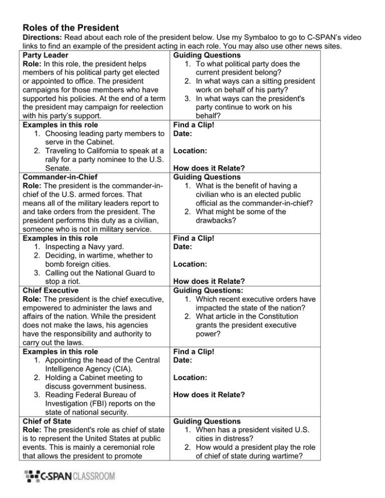 Roles Of The President