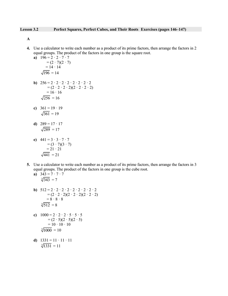 Lesson 3 2 Perfect Squares Perfect Cubes And Their Roots