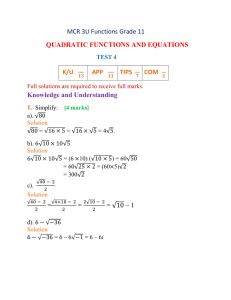 MCR 3U Quadratic Functions and Equations Test 4