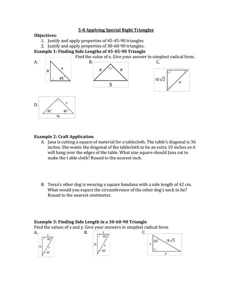 11-11 Special Right Triangles Throughout 5 8 Special Right Triangles Worksheet%