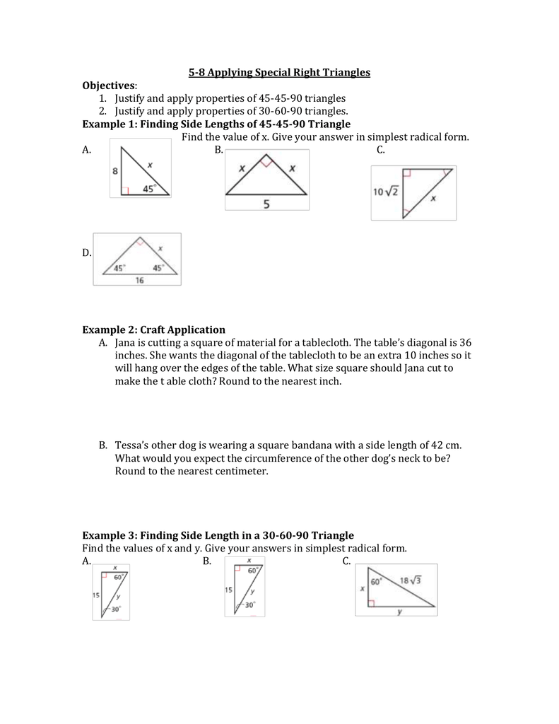 22-22 Special Right Triangles With 5 8 Special Right Triangles Worksheet%