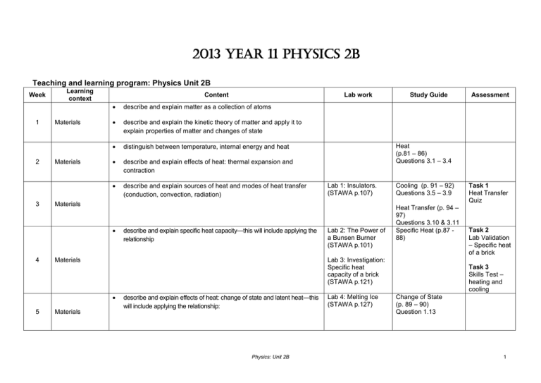 Stage 2A Physics St Lukes College