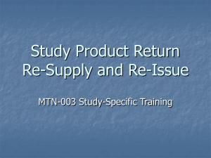 Study Product Return, Re-Supply and Re