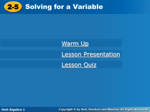 October 8: Solving Literal Equations Powerpoint