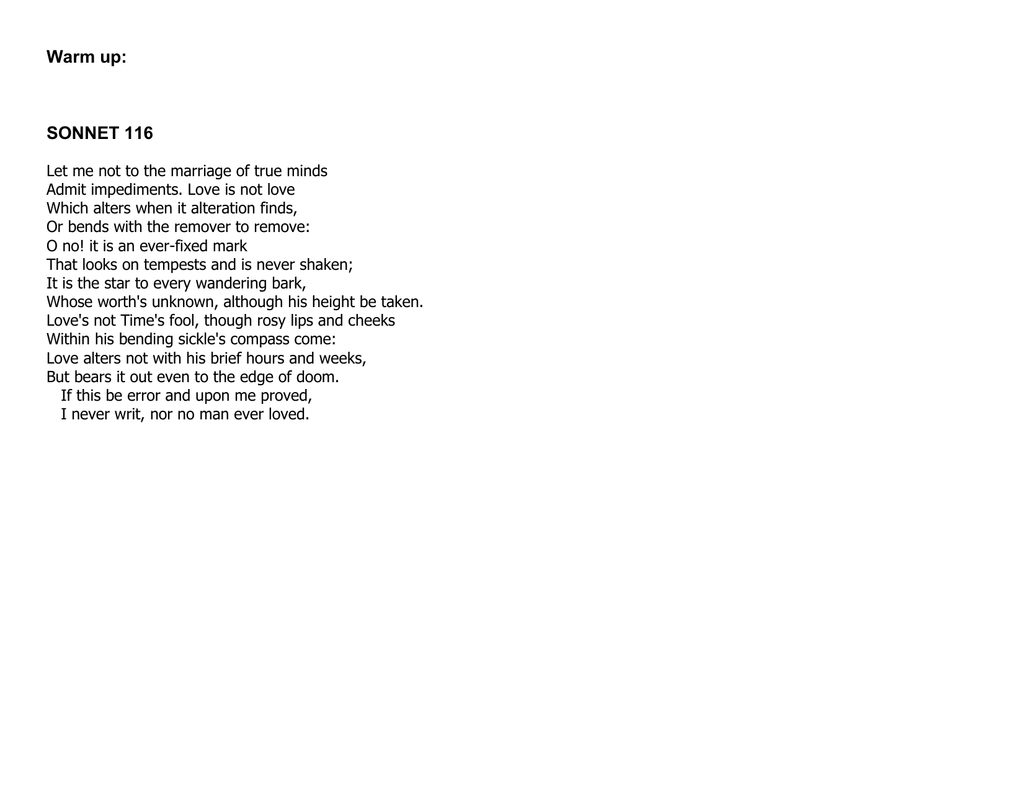 Sample Petrarchan Sonnet