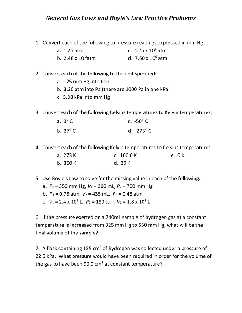 Charles And Boyle S Law Problems Worksheet Answers