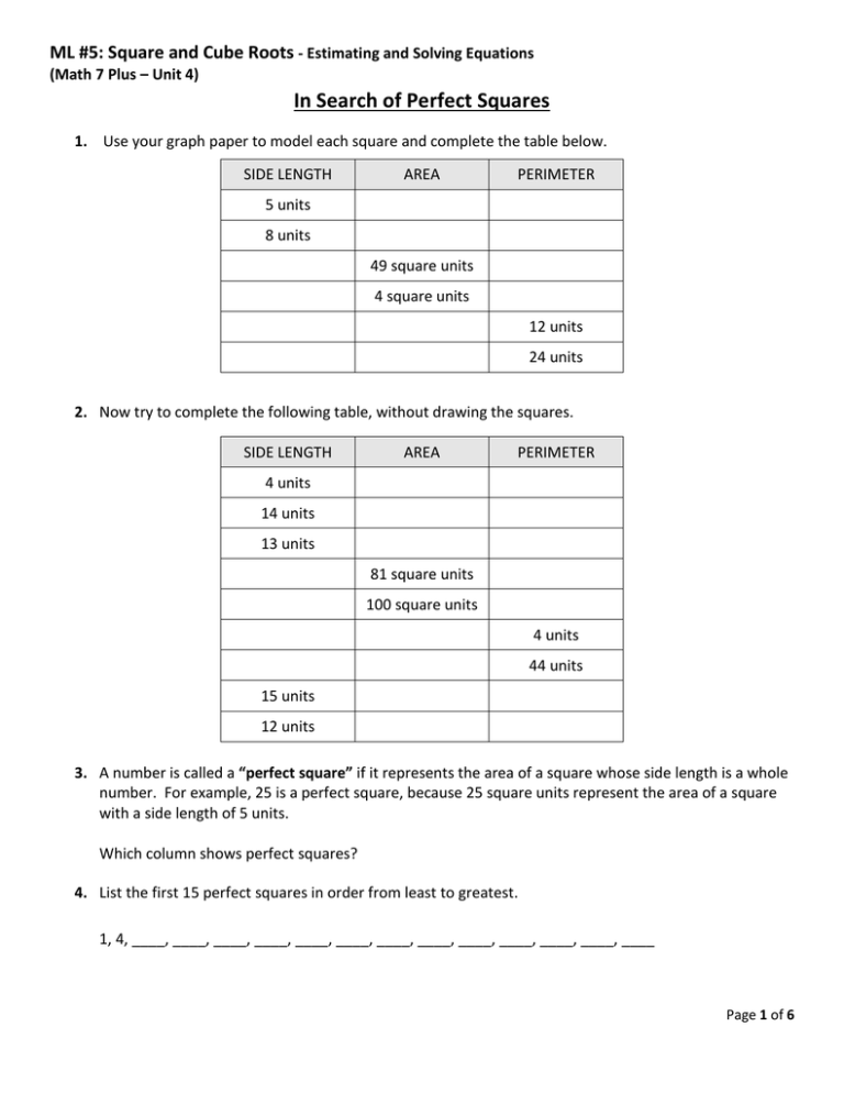 Squares And Square Roots