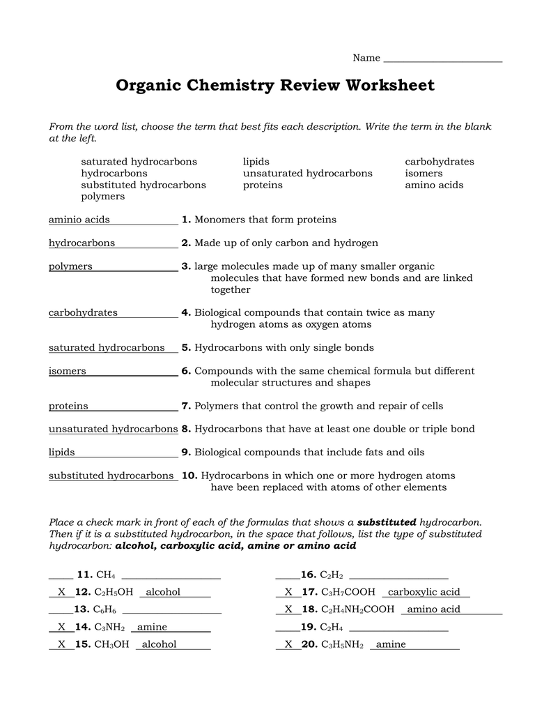 Organic Chemistry Review Worksheet In Chemistry Review Worksheet Answers