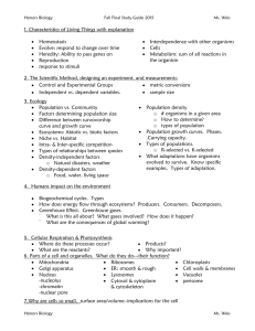 Honors Biology Fall Final Study Guide 2015 Ms. Weis Biology 250