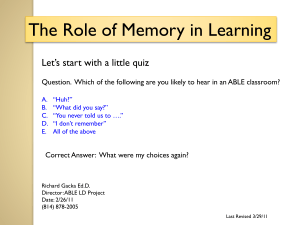 Working or Short-Term Memory - PA Adult Education Resources