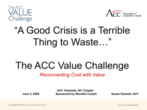 Reconnecting Cost with Value ACC Charlotte, NC Chapter June 3
