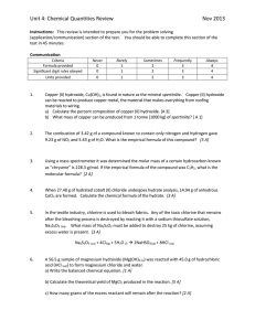 Unit 4: Chemical Quantities Review Nov 2013 Instructions: This