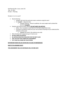 Sub Plans for Mrs. Lucas, room 212 Nov. 15, 2012 Period 1