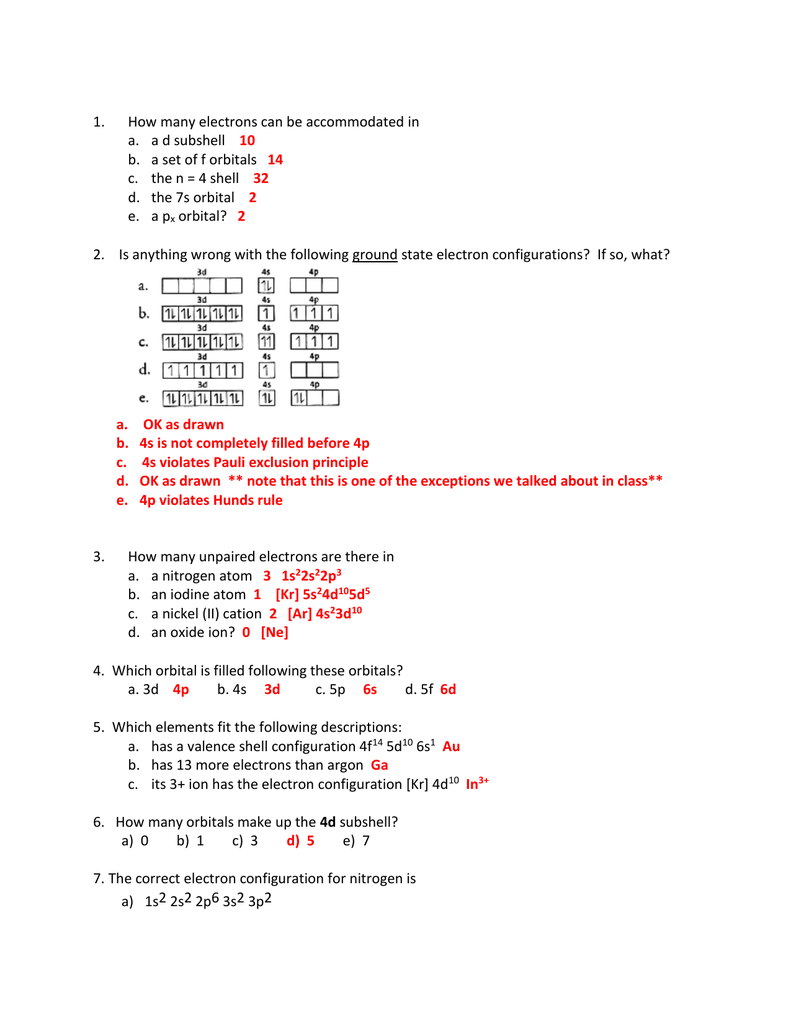 Binnie Electron Configuration Practice 2 Answers