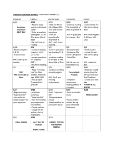 American Literature (Honors) End of Year Calendar 2012 MONDAY