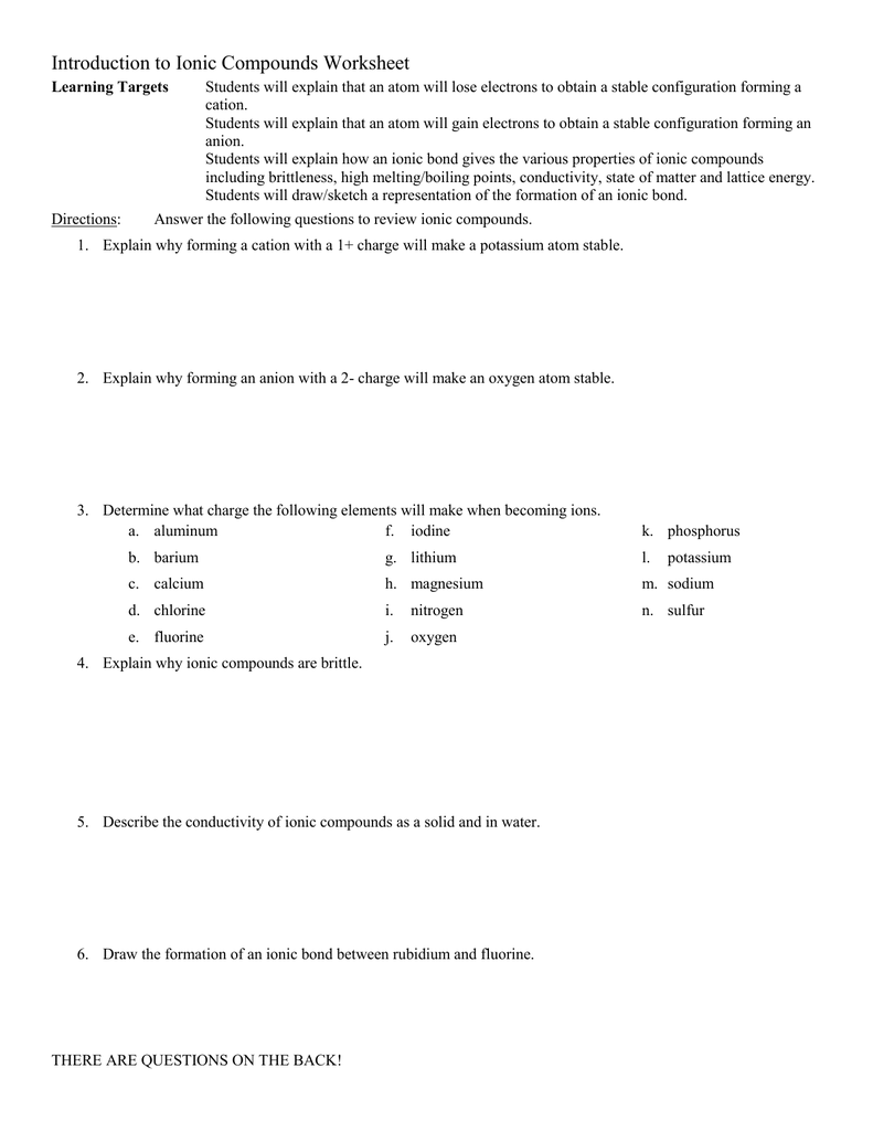 04 Formation And Properties Of Ionic Compounds Worksheet