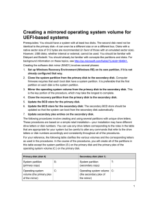 Creating a mirrored operating system volume for UEFI