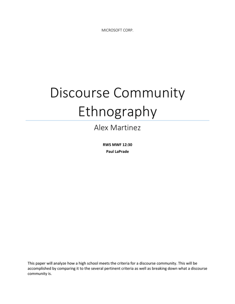 discourse community ethnography essay example