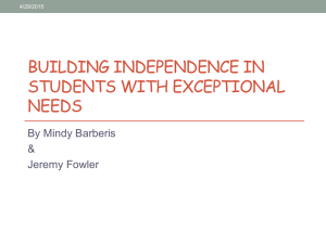 April 29 Building Independence in Students with Exceptional Needs
