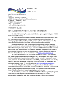 PRESS RELEASE October 30, 2015 Contact: Cedar Falls