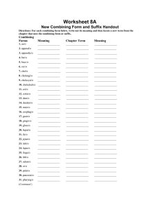 Worksheet 8A New Combining Form and Suffix Handout