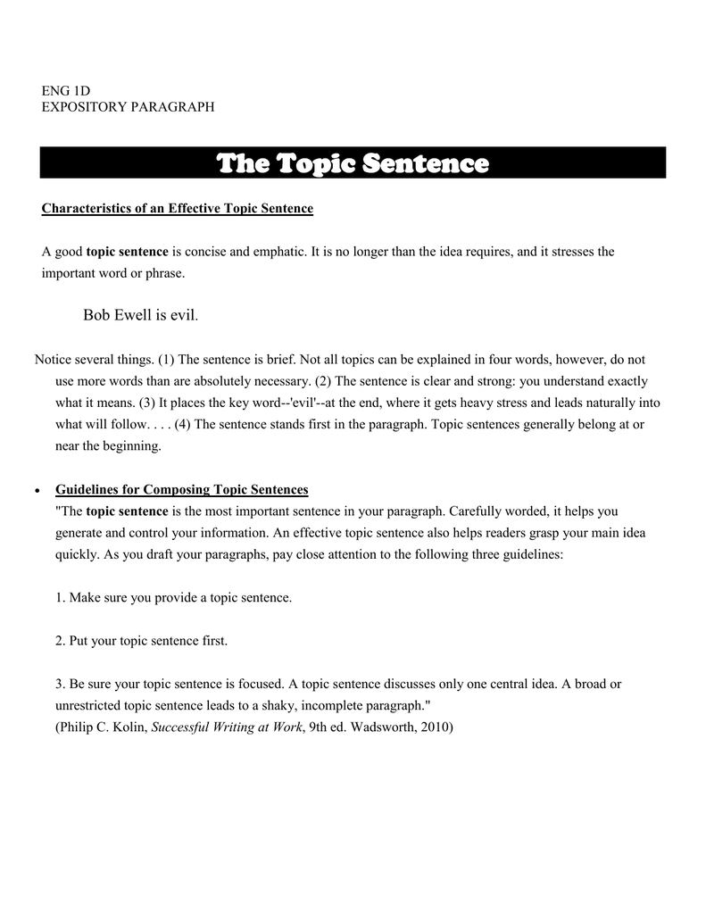 Topic Sentence Character Description