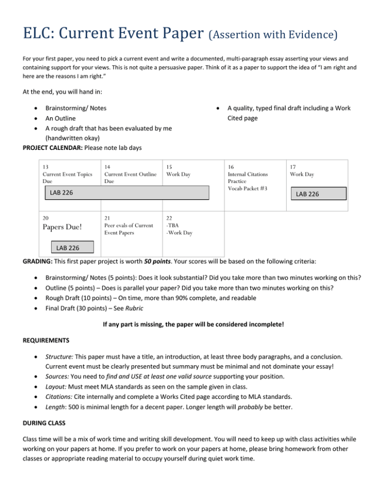 ELC Current Event Paper