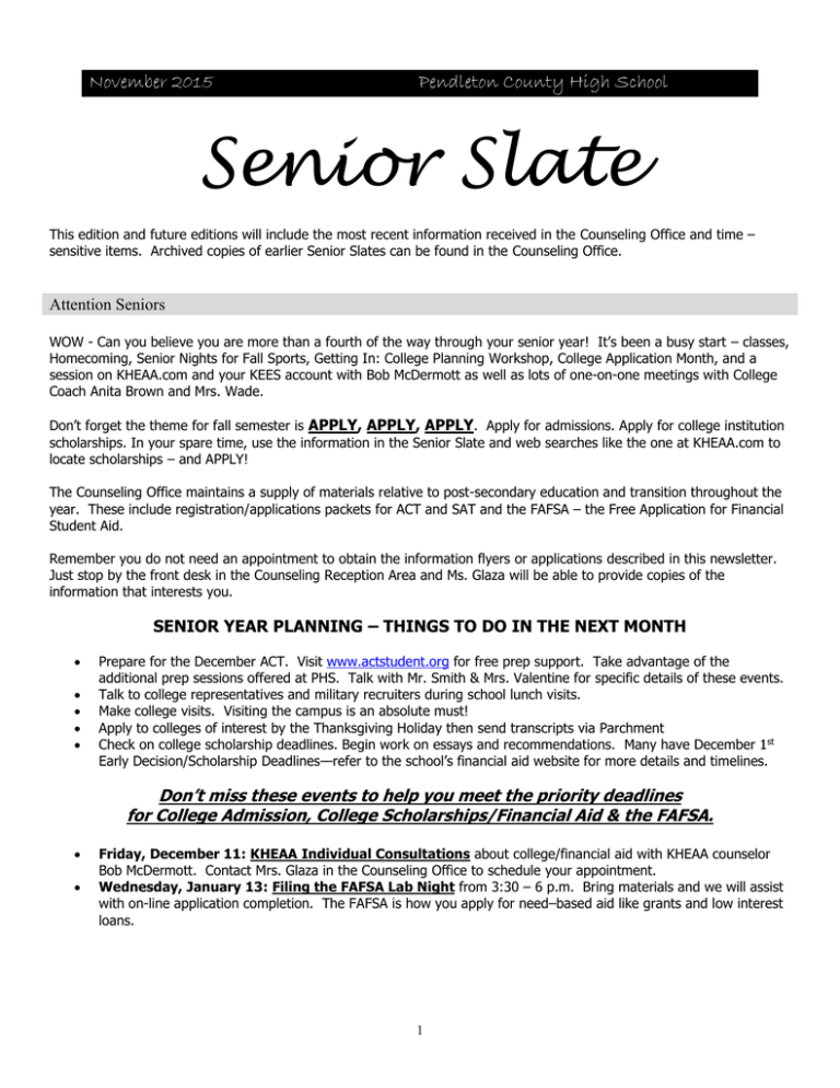 November Senior Slate Pendleton County Schools