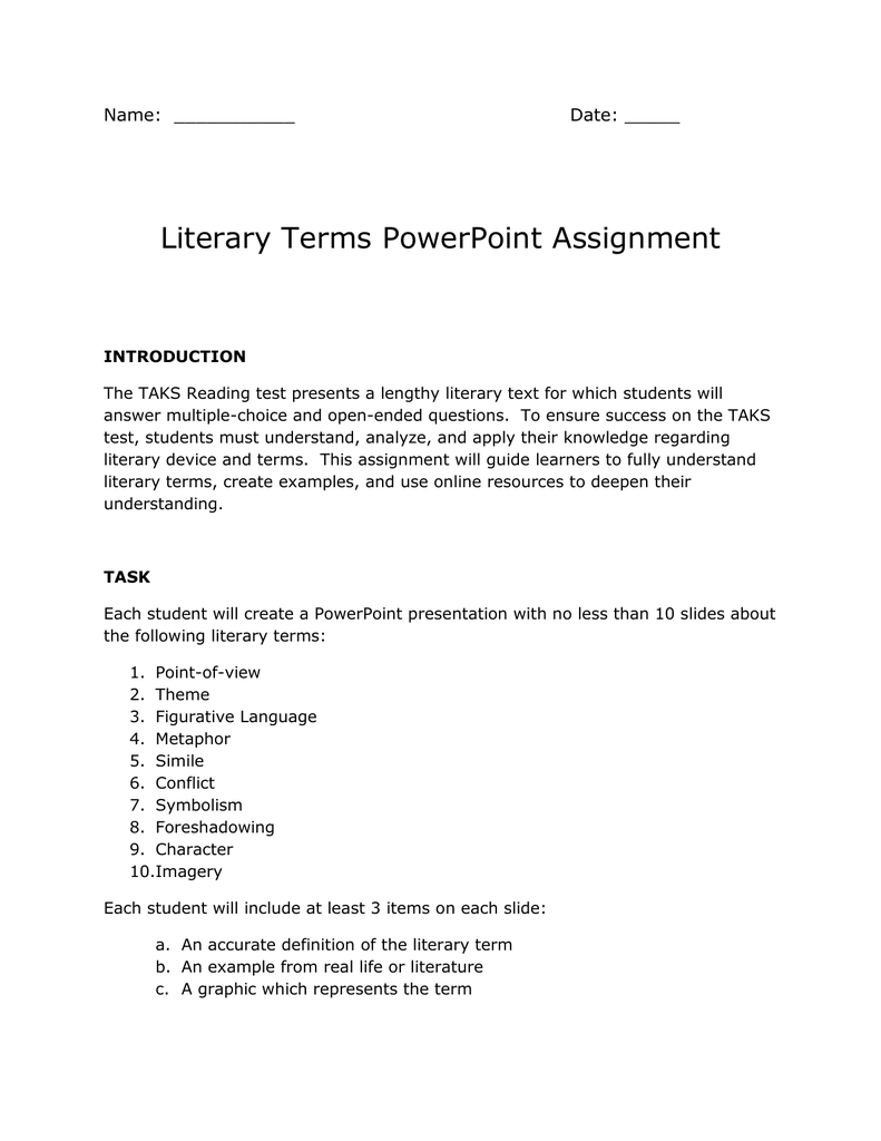 literary-terms-powerpoint-rubric