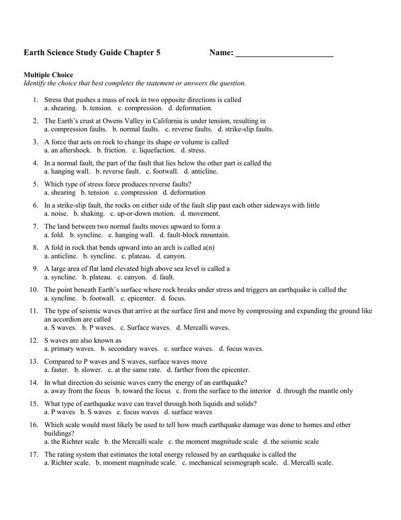 Earth Science Chapter 5 Study Guide Earth Science Chapter 5 Study Guide