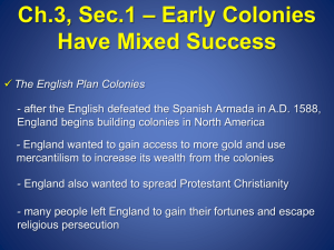 Ch.3, Sec.1 * Early Colonies Have Mixed Success