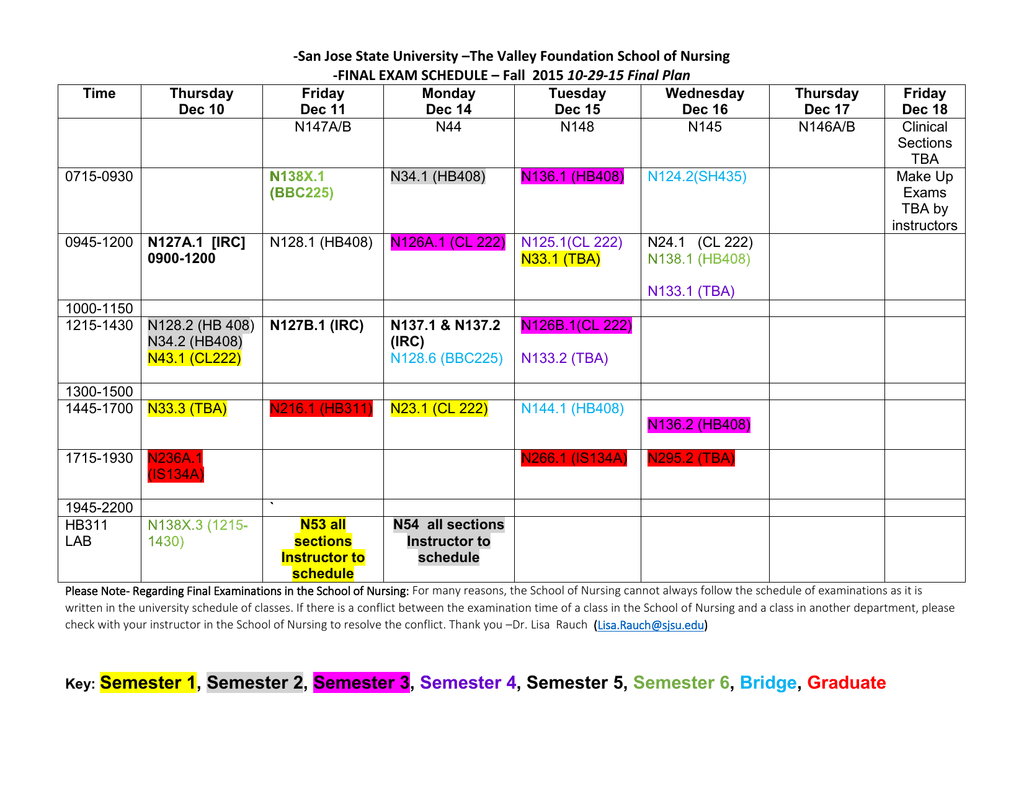 Final Exam Schedule Fall 2015