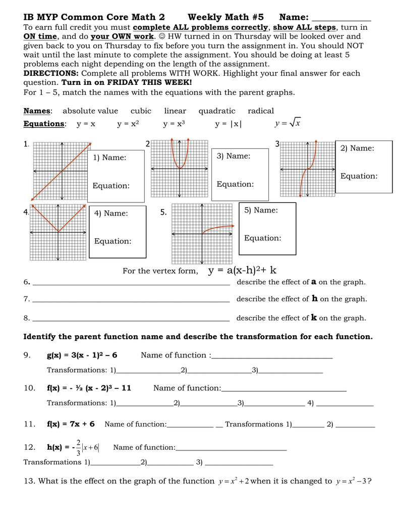 parent function homework