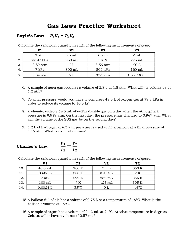 Boyle s And Charles Law Worksheet Printable Word Searches