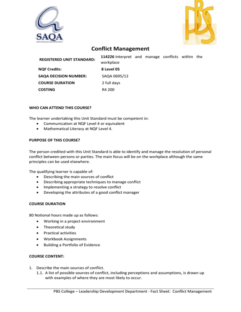 Fact Sheet Conflict Management V1