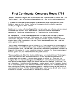 First Continental Congress Meets in 1774