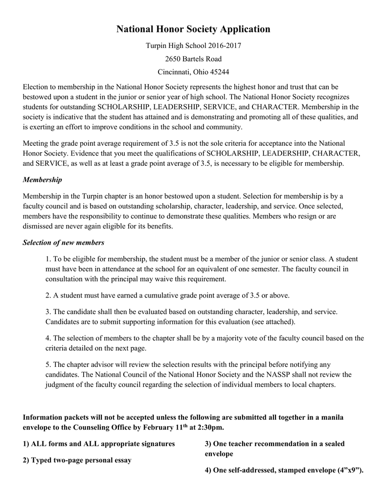 National Honor Society Application