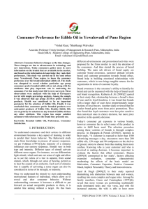Consumer Preference for Edible Oil in Yewalewadi of