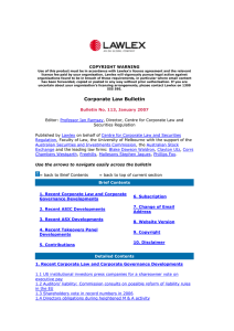 Corporate Law Bulletin 113 - January 2007