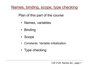 Names, binding, scope, type checking