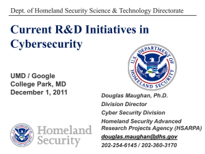 HSARPA Cyber Security R&D - University of Maryland at College Park