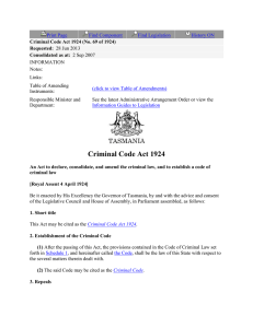 Criminal Code Act Tasmania 1924