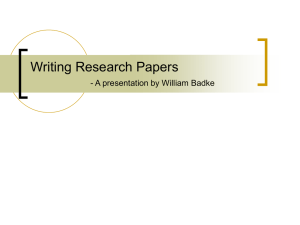 Writing Research Papers - A presentation by William Badke